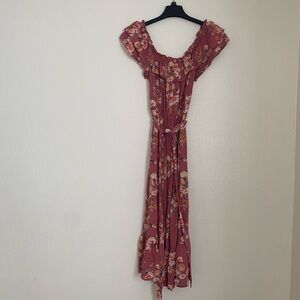 Pink Tie Front Ruffled Maxi Dress